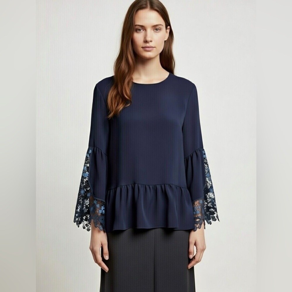 See by Chloé Womens Dark Sapphire Blue Lace Bell Sleeve Top